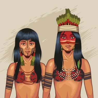indigenous girls with traditional cloth clipart
