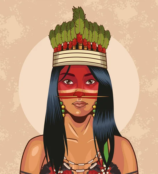 Indigenous woman with traditional crown — Image vectorielle