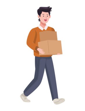 Kutularla yürüyen adam.