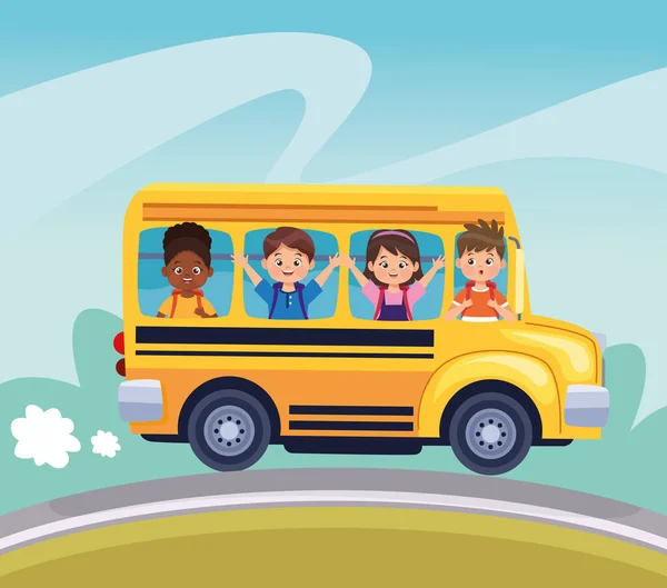 stock vector schoolbus with students