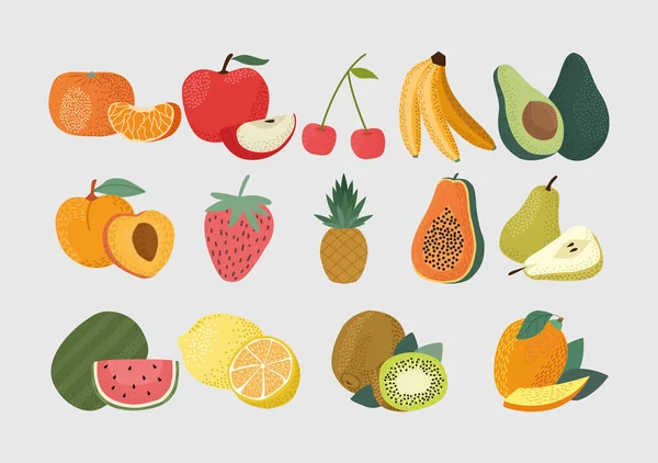 14 friss gyümölcs — Stock Vector