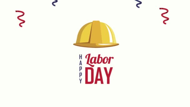 День труда США буквы с шлемом и конфетти — стоковое видео