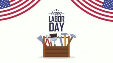 İşçi bayrağı ve ahşap aletlerle dolu.