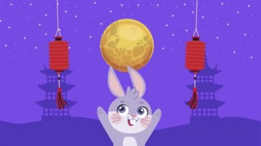 Mutlu ay festivali animasyonu Tavşan ve ay ile