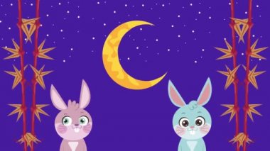 Mutlu ay festivali animasyonu Tavşanlar ve hilal ay ile