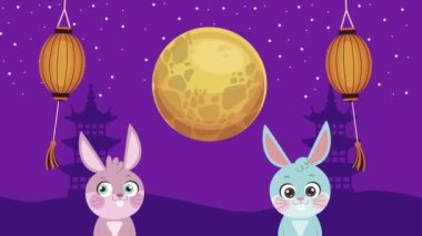 Mutlu ay festivali animasyonu Küçük tavşanlar ve altın dolunay