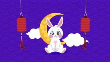 Mutlu Ay Festivali animasyonu Hilal Ay 'da oturan tavşan
