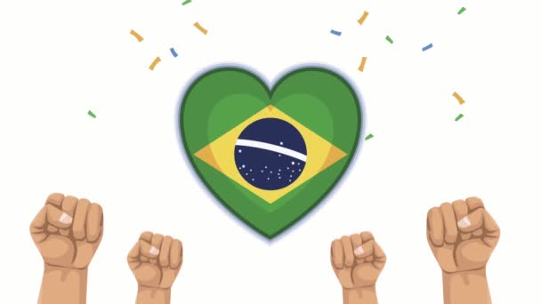 Animación día de la independencia de Brasil con las manos y el corazón luchadores — Vídeo de stock