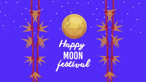 Felice festa della luna lettering con luna piena e fiori — Video Stock