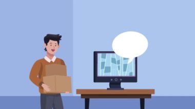 Masaüstü ile kutu kutusunu kaldıran adam