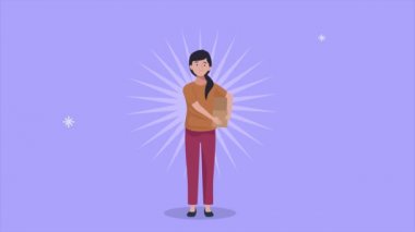 Kız karton kutu karakter canlandırması kaldırıyor