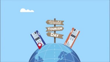 Dünya turizm günü oklarıyla uçak biletleriyle sinyal gönderiyor.