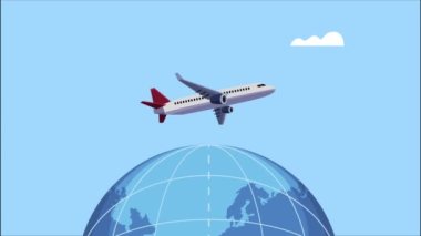 Dünya gezegeniyle birlikte gökyüzünde uçan bir uçak.