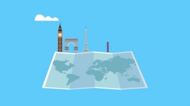 Kağıt haritasında işaretleri olan dünya turizm günü animasyonu