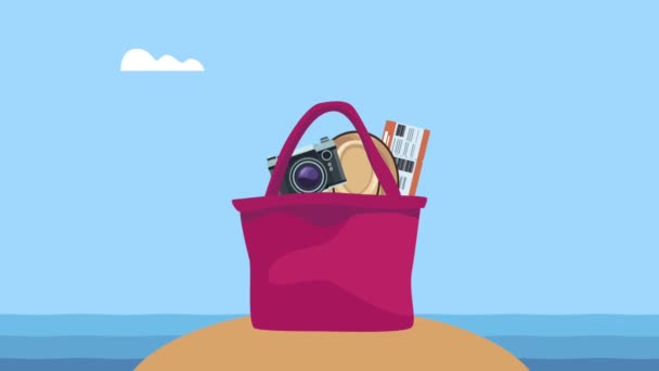 Yaz çantası ve dünya turizm simgeleri — Stok video