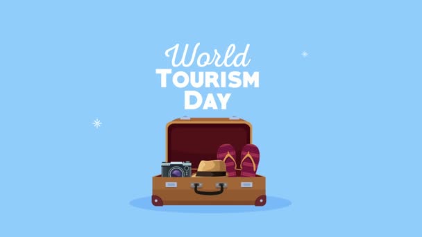 Journée mondiale du tourisme lettrage avec valise — Video