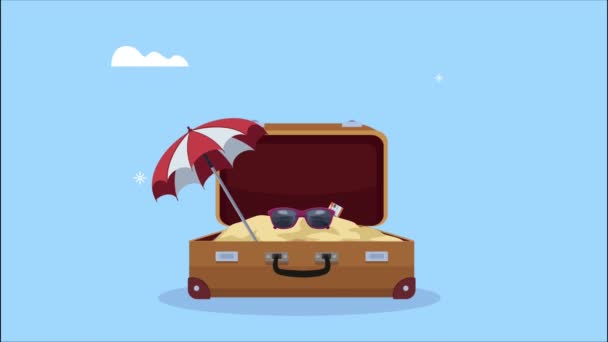 Maleta y viajes iconos de vacaciones — Vídeo de stock
