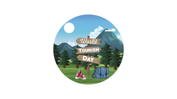 World tourism day lettering in arrows signal scene — Stock Video