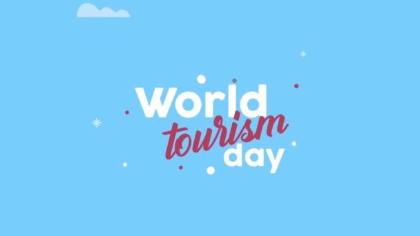 Schriftzug zum Welttourismustag am Himmel — Stockvideo