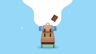 Seyahat çantası ve simgelerle dünya turizm günü animasyonu