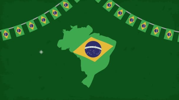 Independência brasil animação com bandeira no mapa — Vídeo de Stock