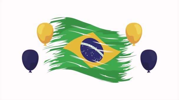 Oberoende brazil animation med flagga målade och ballonger helium — Stockvideo