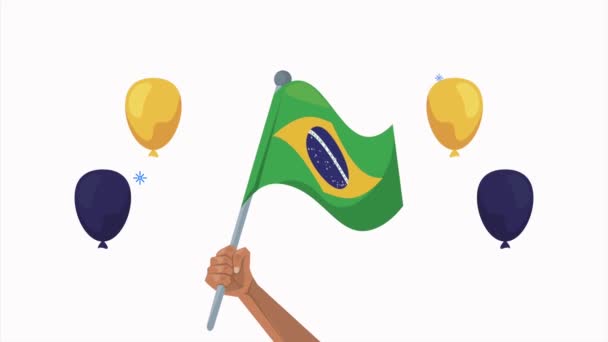 Independência animação brasil com mão acenando bandeira — Vídeo de Stock