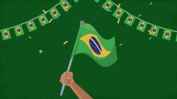 Animazione indipendente brasiliana con bandiera sventolante a mano — Video Stock