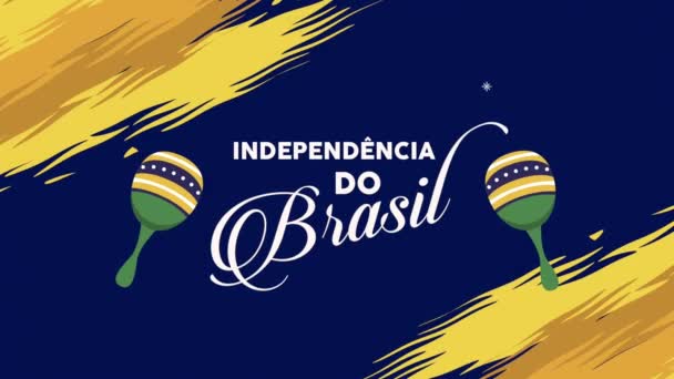 Onafhankelijkheid braziliaanse belettering met maracas animatie — Stockvideo