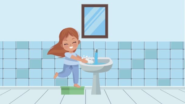 Niña lavándose las manos animación — Vídeo de stock