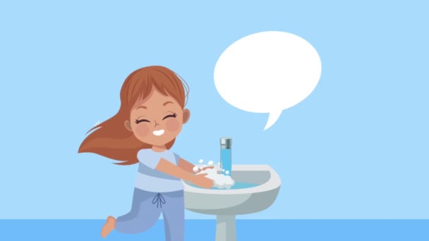 Petite fille lavage mains parler animation — Video