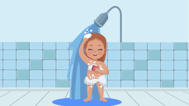 小女孩正在洗澡动画 — 图库视频影像