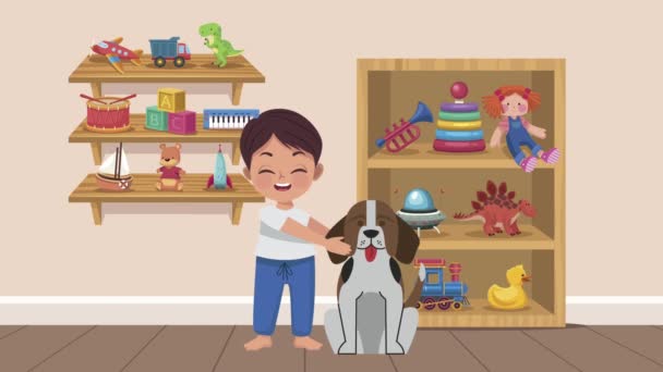 Bambino con animazione cane carino — Video Stock