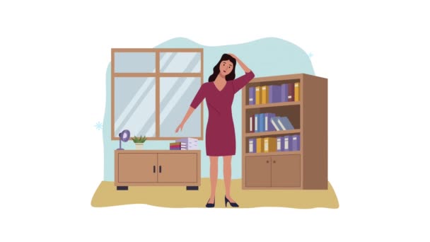 Vrouwelijke werknemer in actieve pauze met bibliotheek — Stockvideo