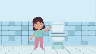 Küçük kız tuvalet animasyonunu boşaltıyor.