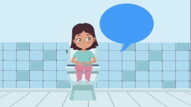 Tuvalet animasyonunda oturan küçük kız.