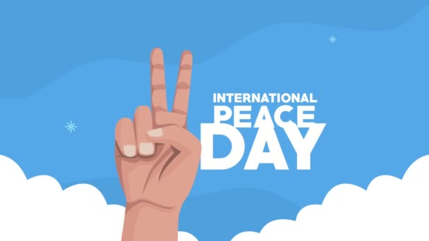 International peace day lettering with hand signal — Stock Video