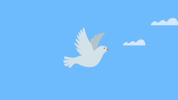 Animação dia de paz internacional com pomba voando — Vídeo de Stock