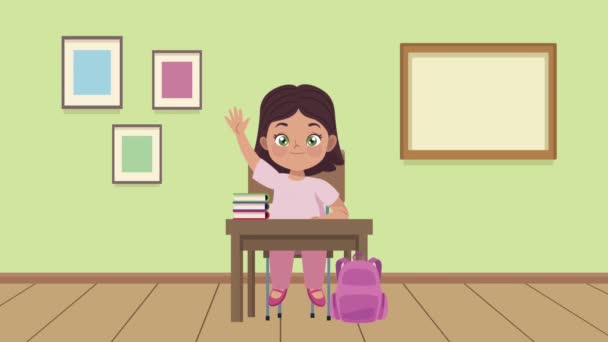 Маленька дівчинка в класі персонажа анімації — стокове відео