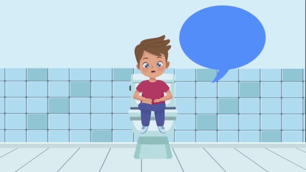 Little boy seated in toilet animation — Stock Video