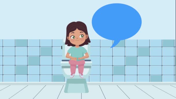 Little girl seated in toilet animation — Stock Video