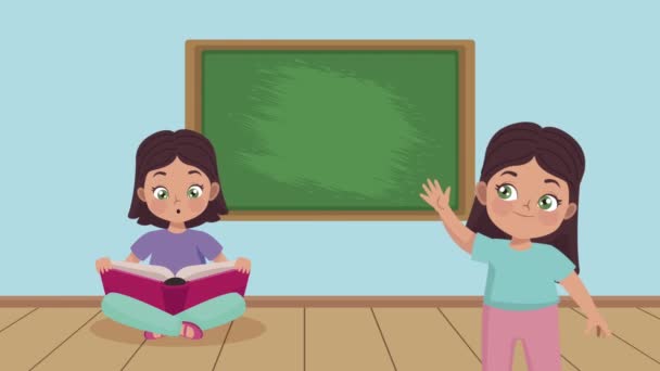 Małe dziewczynki w animacji klasy — Wideo stockowe