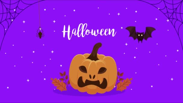 Glad halloween bokstäver med pumpa och bat animation — Stockvideo