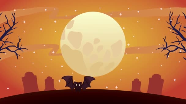 Happy halloween animation with bat flying — Stock Video