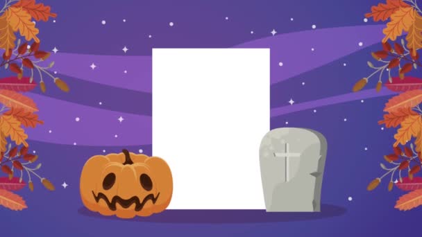 Happy halloween animation with pumpkin and gravestone — Stock Video