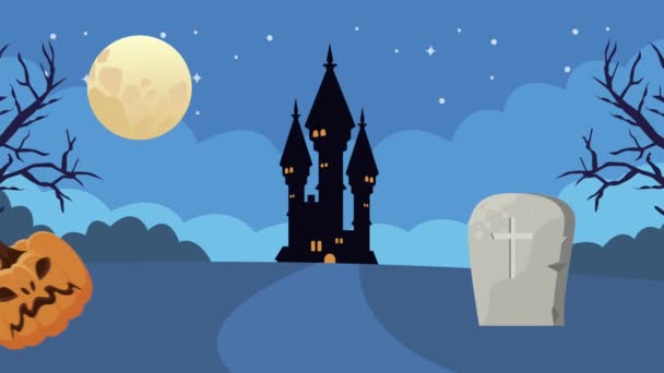 Szczęśliwy halloween animacja z dyni i zamku — Wideo stockowe