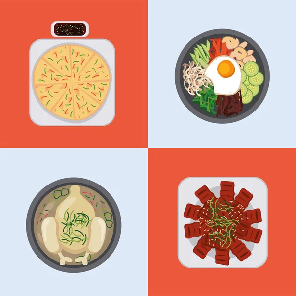 Четыре иконы корейской еды — стоковый вектор