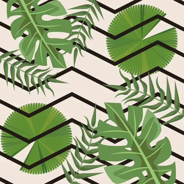 Onde e foglie tropicali — Vettoriale Stock