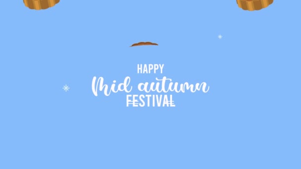 Happy mid autumn festival lettering with mooncakes pattern — Stock Video