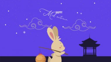 Mutlu sonbahar festivali mektupları şirin tavşan yürüyüşü